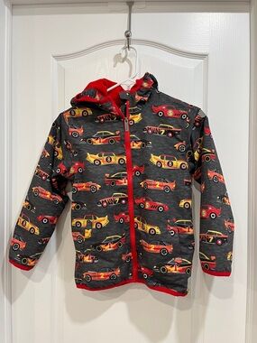 Kids' Hooded Jacket with Red & Yellow Race Car Print Hatley